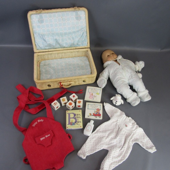 American Girl Bitty Baby Doll with Polar Bear Rattle Wicker